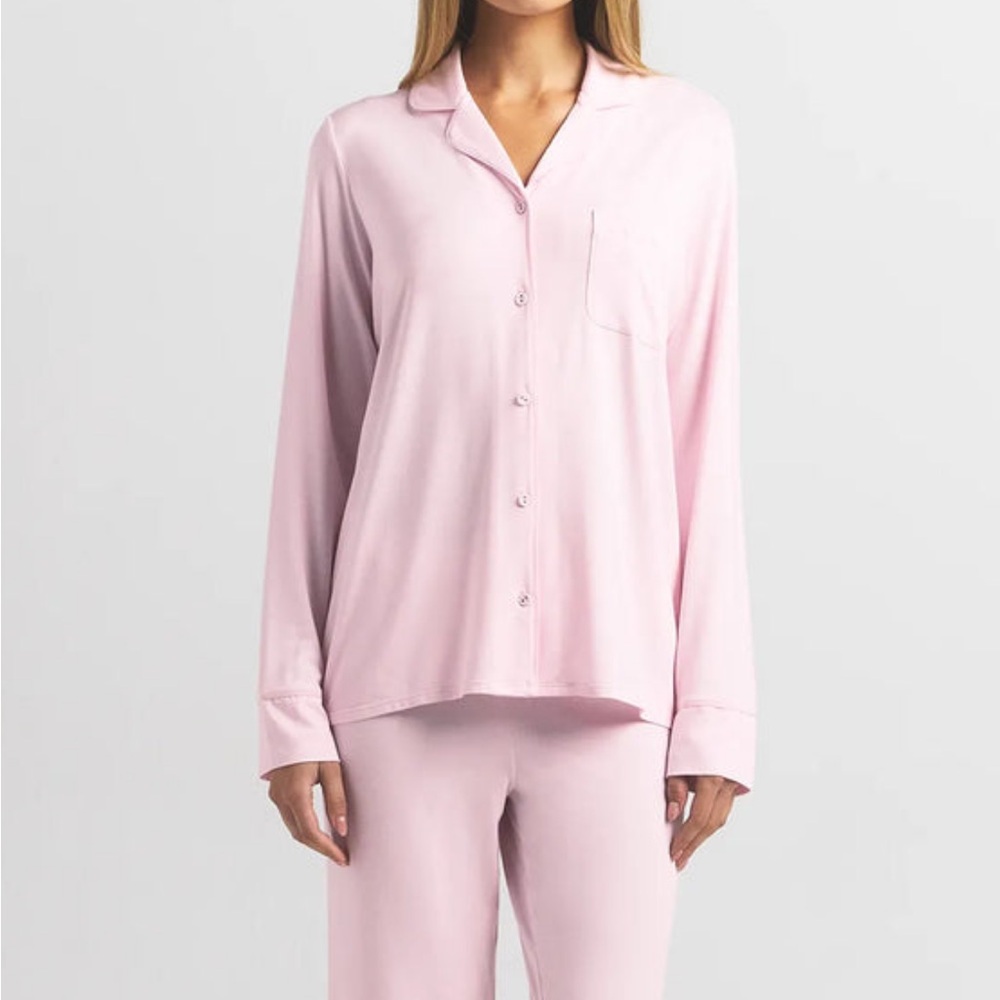 NWT SKIMS SLEEP LONG SLEEVE BUTTON UP SET BLOOM / XS - Picture 2 of 3